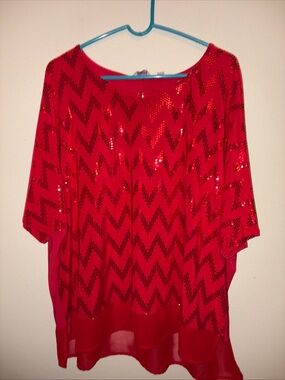 Coral Bay Red Sequin Chevron Dolman Top
